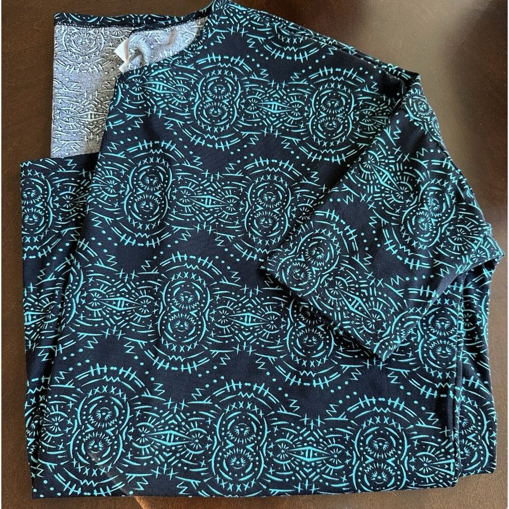 LulaRoe Irma Tunic Shirt Top, Sz L Large, EUC, Black Turquoise‎ Print